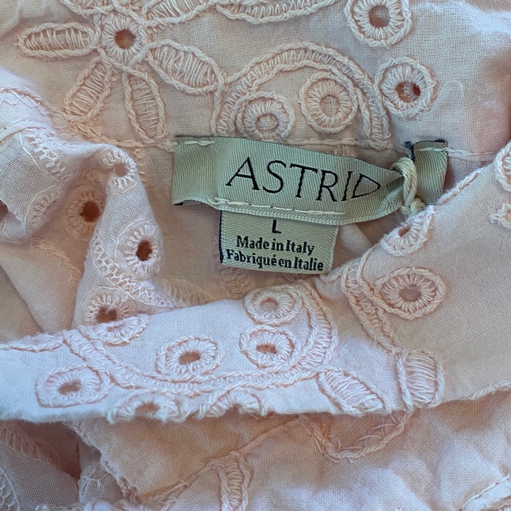 Astrid Pink Floral Embroidered Blouse 🌸 Made in Italy Romantic Eyelet Top Size L - Picture 7 of 10
